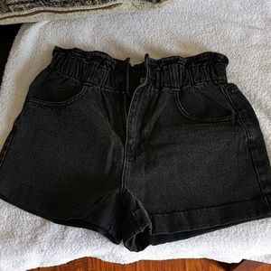 Black Paper Bag Denim Shorts